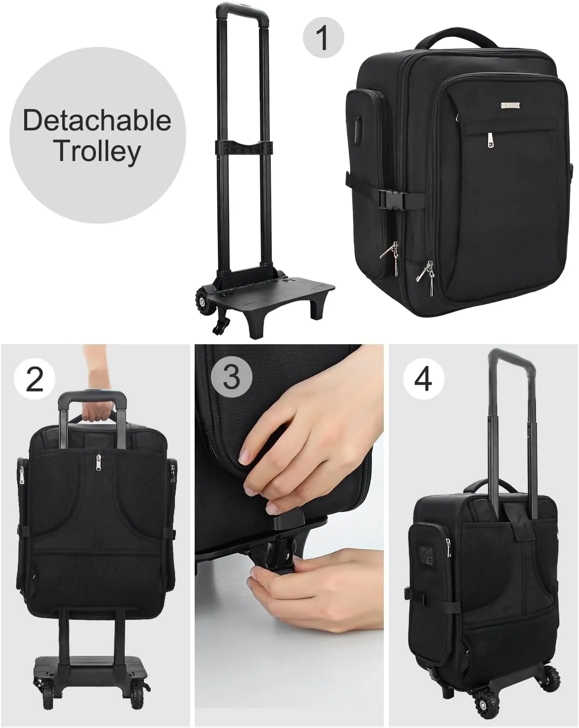 Relavel Makeup Backpack Rolling Makeup Case with Makeup Brush Holder Bag, Professional Makeup Organizer, Large Capacity with Adjustable Dividers for Makeup Artist(Black)
