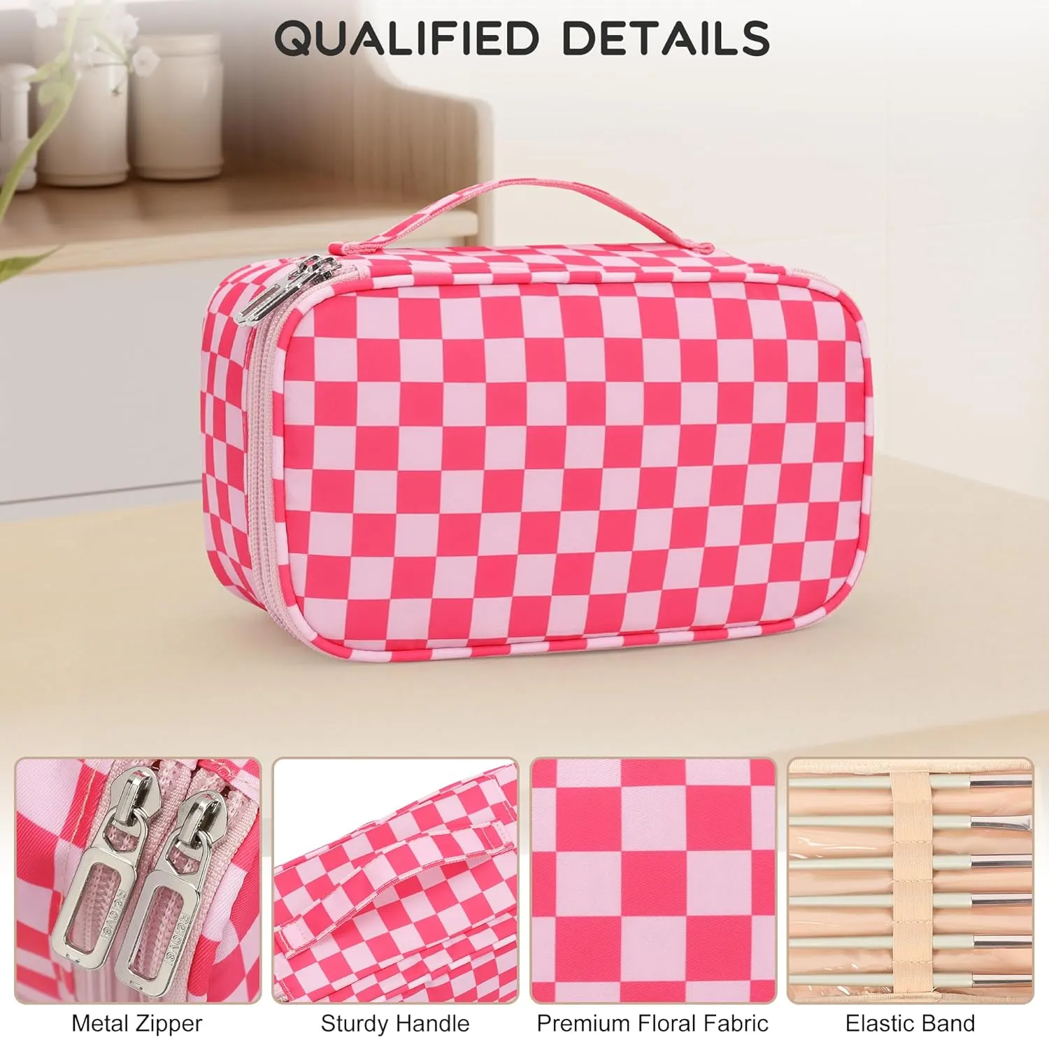 Relavel Makeup Bag, Cute Travel Cosmetic Bag, Small Pink Make Up Bags, Portable Toiletry Storage for Women Girl, Waterproof Makeup Organizer for Gym, Camping, Trip, Daily Use - Rose Red