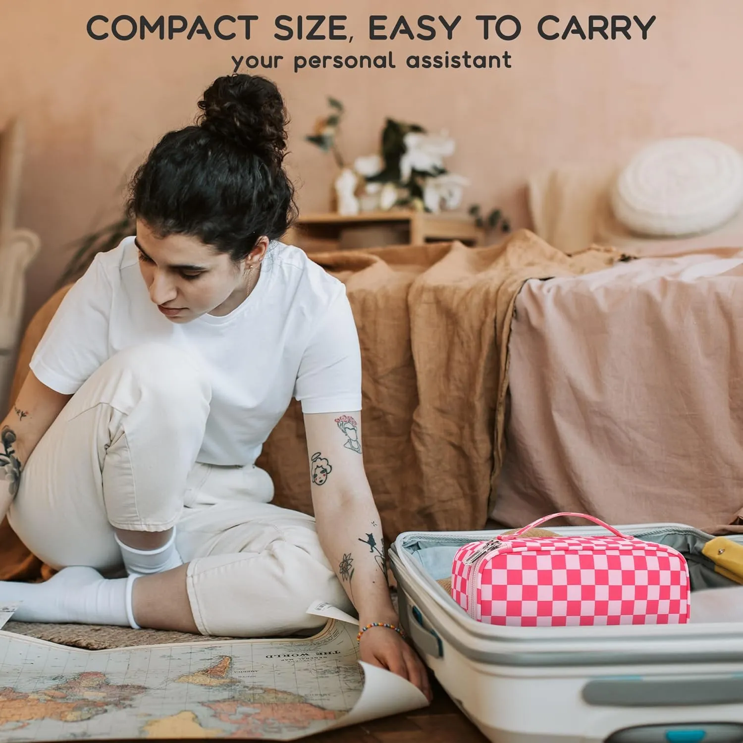 Relavel Makeup Bag, Cute Travel Cosmetic Bag, Small Pink Make Up Bags, Portable Toiletry Storage for Women Girl, Waterproof Makeup Organizer for Gym, Camping, Trip, Daily Use - Rose Red