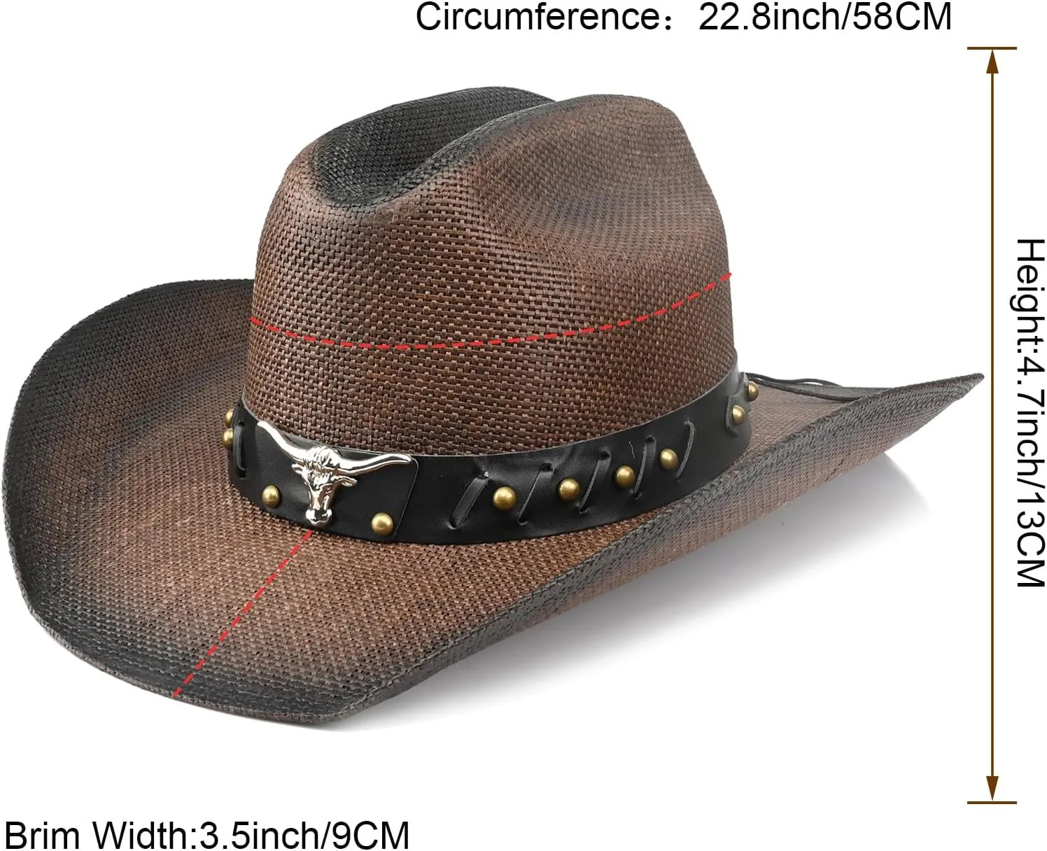 Retro Cowgirl Hats Western Straw hat,Mens Womens Cowboy Hat with Metal Texture,Bull Head Badge Hats