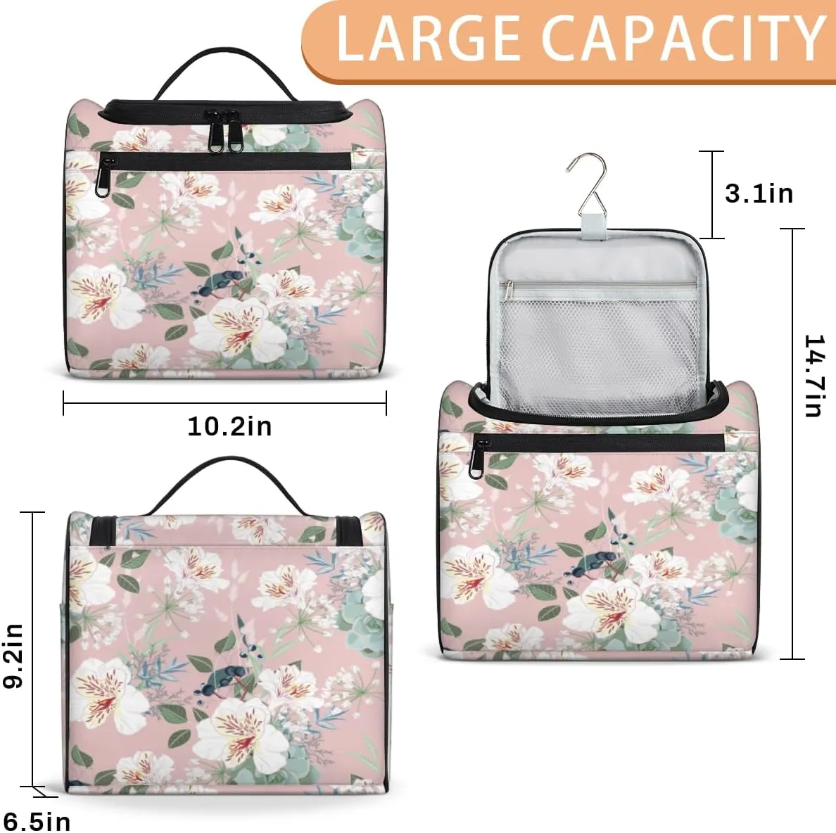 Retro Flower Paint Hanging Toiletry Bag for Men Women Travel Cosmetic Makeup Organizer Bag Water Resistant Large Portable Wash Case for Accessories, Toiletries, Cosmetics