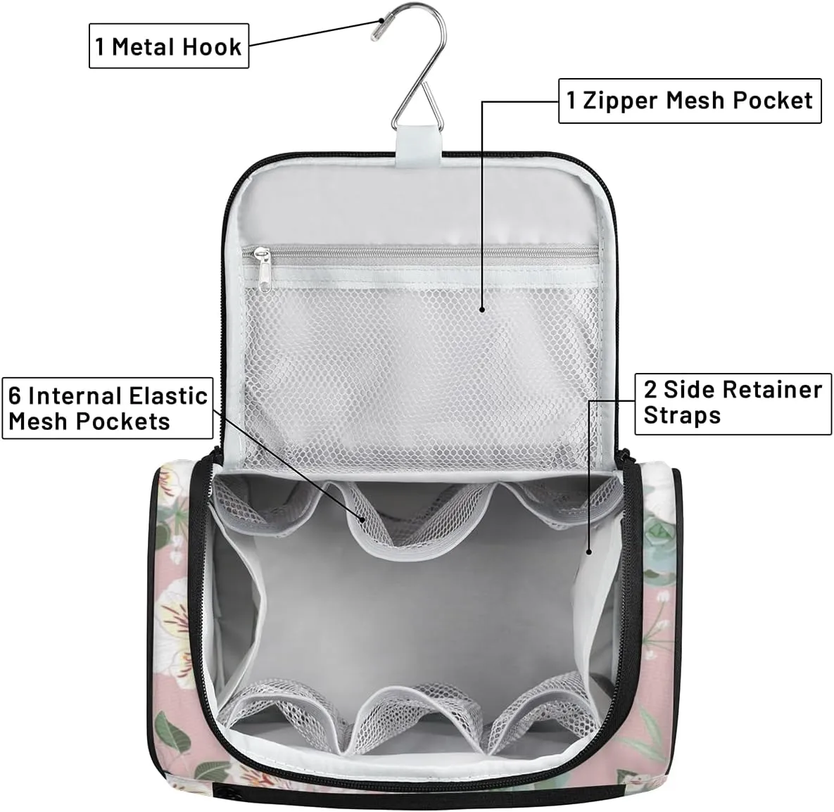 Retro Flower Paint Hanging Toiletry Bag for Men Women Travel Cosmetic Makeup Organizer Bag Water Resistant Large Portable Wash Case for Accessories, Toiletries, Cosmetics