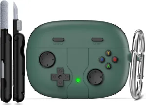 RFUNGUANGO Compatible with JBL Vibe 200TWS/JBL Vibe Beam Protective Case, Soft Silicone Game Console Theme Protective Case with Cleaning Kit, with Carabiner,Green