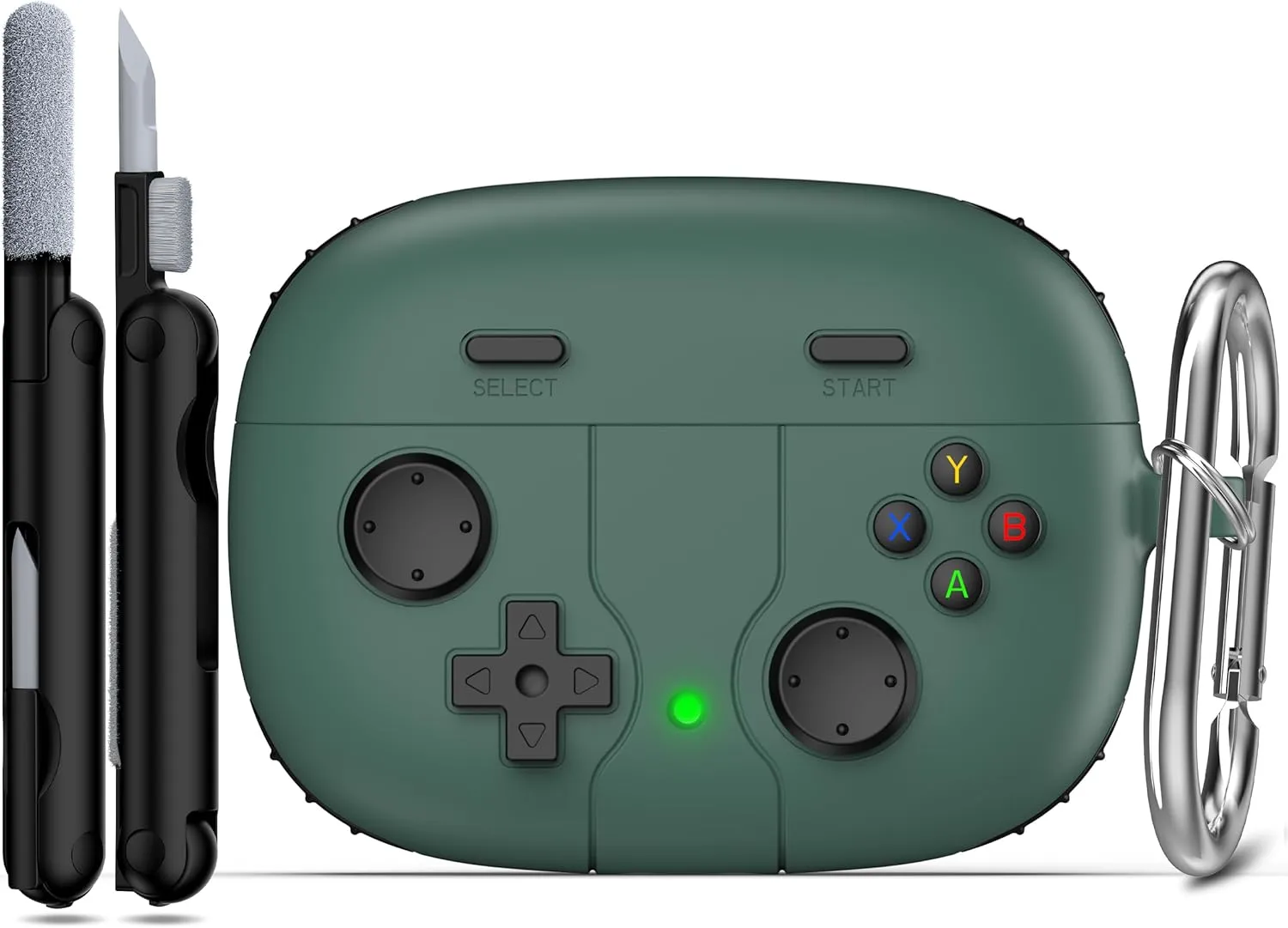 RFUNGUANGO Compatible with JBL Vibe 200TWS/JBL Vibe Beam Protective Case, Soft Silicone Game Console Theme Protective Case with Cleaning Kit, with Carabiner,Green