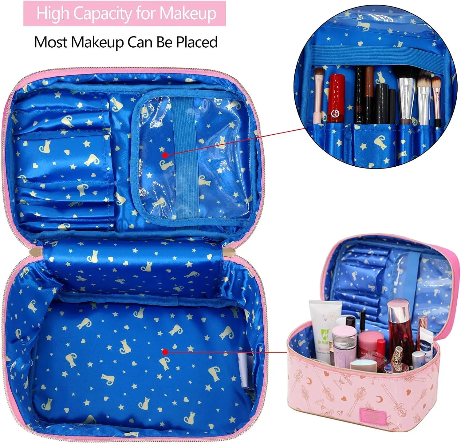 Roffatide Anime Cosmetic Bag for Women Waterproof Makeup Bag Travel Organizer Case Storage Bag Pink Medium