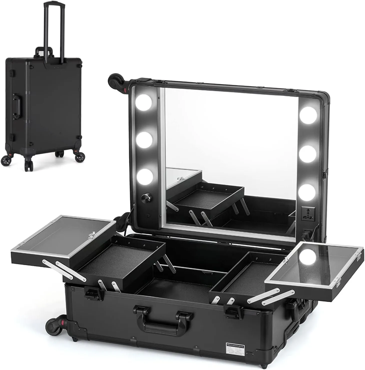 Rolling Makeup CaseRolling Makeup CaseProfessional Makeup Train CaseMakeup Artist Travel Aluminium Trolley Makeup Case(Noir)