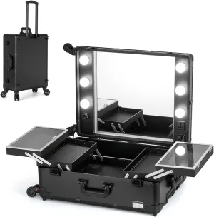 Rolling Makeup CaseRolling Makeup CaseProfessional Makeup Train CaseMakeup Artist Travel Aluminium Trolley Makeup Case(Noir)