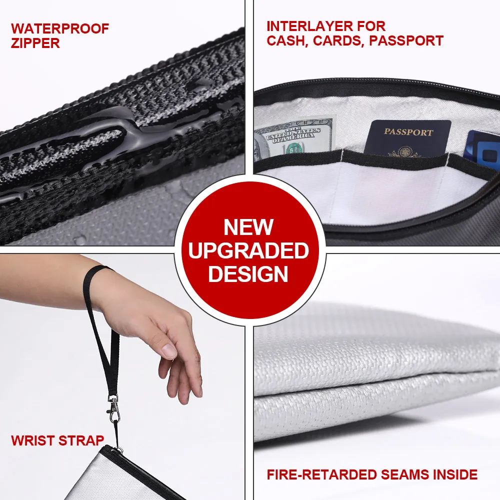 ROLOWAY Fireproof File Storage Bag Bundle 17x11.8x5in with Lock, Black, 2-Pack Document Bags