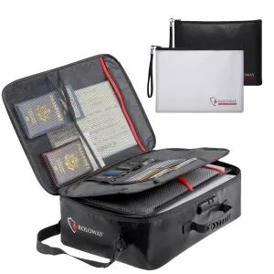 ROLOWAY Fireproof File Storage Bag Bundle 17x11.8x5in with Lock, Black, 2-Pack Document Bags