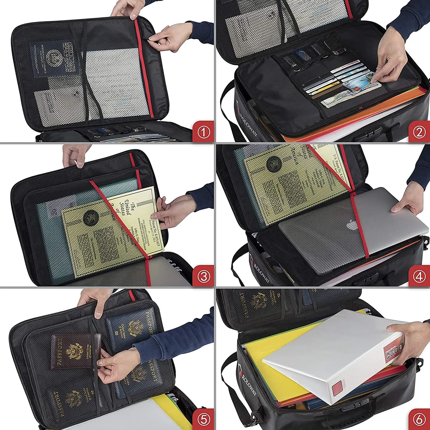 ROLOWAY Fireproof File Storage Bag Bundle 17x11.8x5in with Lock, Black, 2-Pack Document Bags