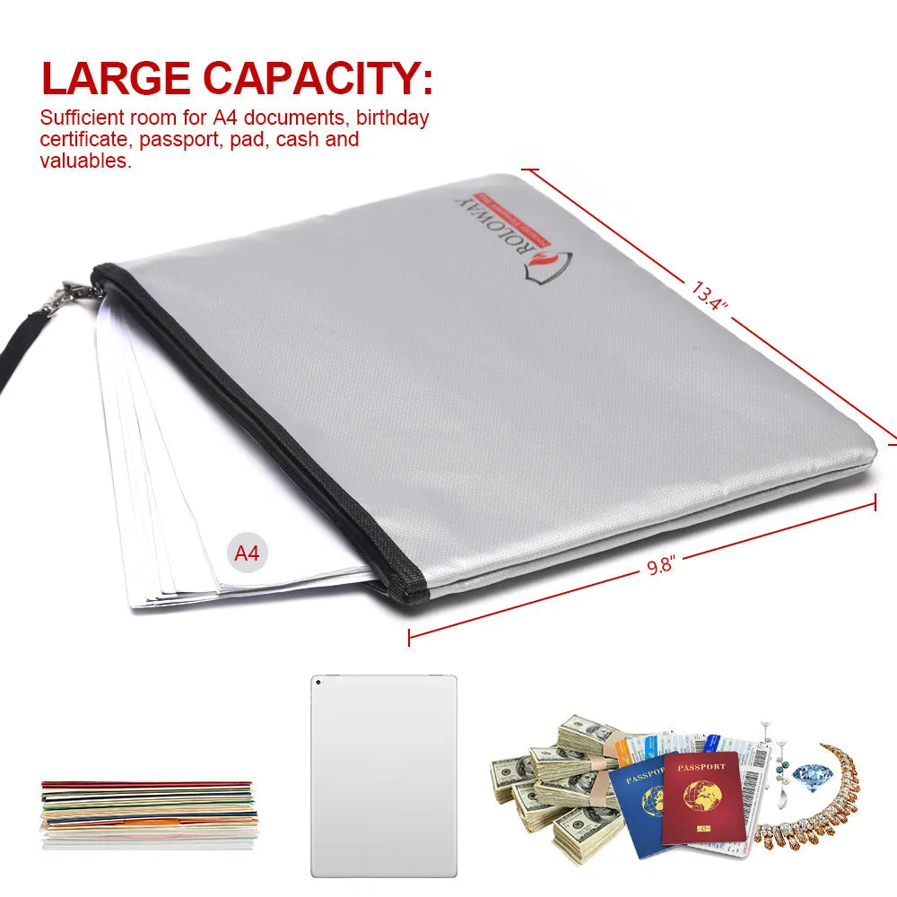 ROLOWAY Fireproof File Storage Bag Bundle 17x11.8x5in with Lock, Black, 2-Pack Document Bags