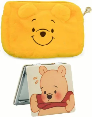 Rondlaho Pooh Travel Cosmetic Bag, Large Capacity Cosmetic Pouch Makeup Bag with Zipper, Plush Travel Toiletry Bag Makeup Accessories Organizer, Foldable Storage Bags Makeup Pouch for Women Girls