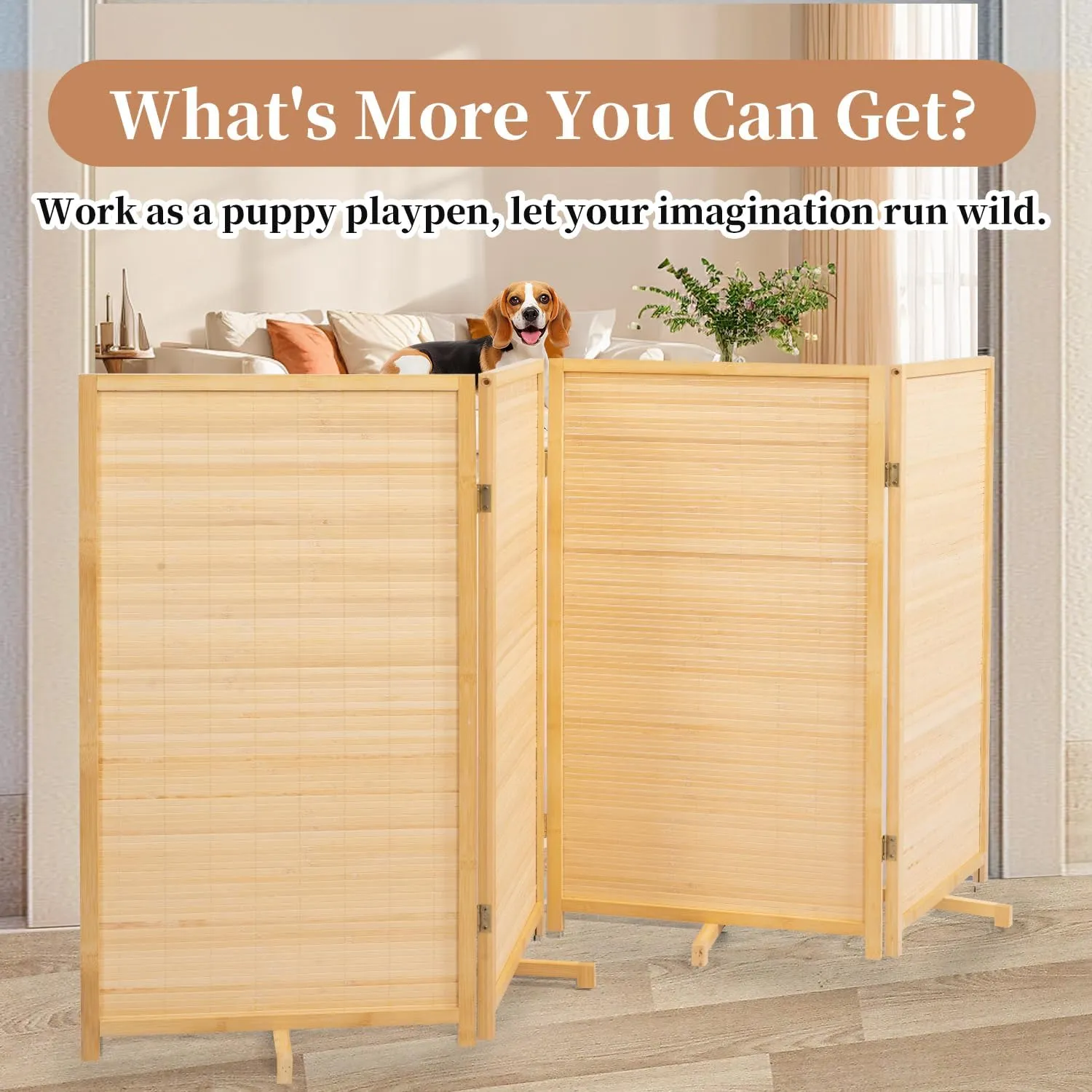 Room Divider Folding Privacy Screens, Hand-Made 67'' High Bamboo Room Dividers Freestanding 2-in-1 Multifunction 4 Panel Wall Divider for Room Separation, Portable Room Partitions and Dividers