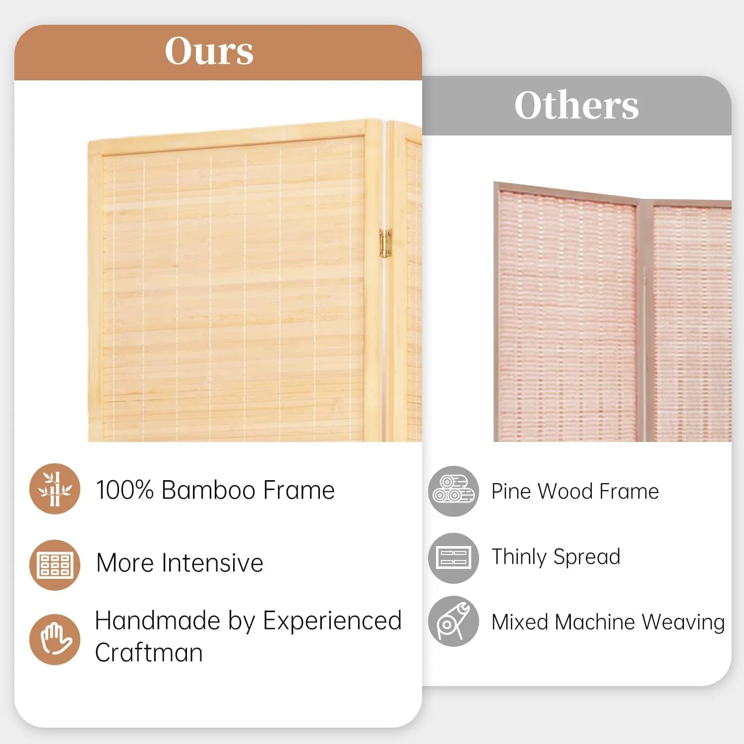 Room Divider Folding Privacy Screens, Hand-Made 67'' High Bamboo Room Dividers Freestanding 2-in-1 Multifunction 4 Panel Wall Divider for Room Separation, Portable Room Partitions and Dividers