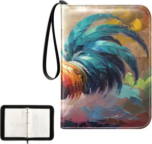 Rooster Oil Painting Collectible Trading Card Albums, Waterproof PU Card Collection Binder Fits 400 Cards with Removable Sleeves for Baseball Card, Football Card