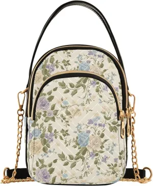 Rose Garden Motif Shoulder Handbag for Girls Stylish Crossbody Handbags with Detachable Chain Shoulder Strap