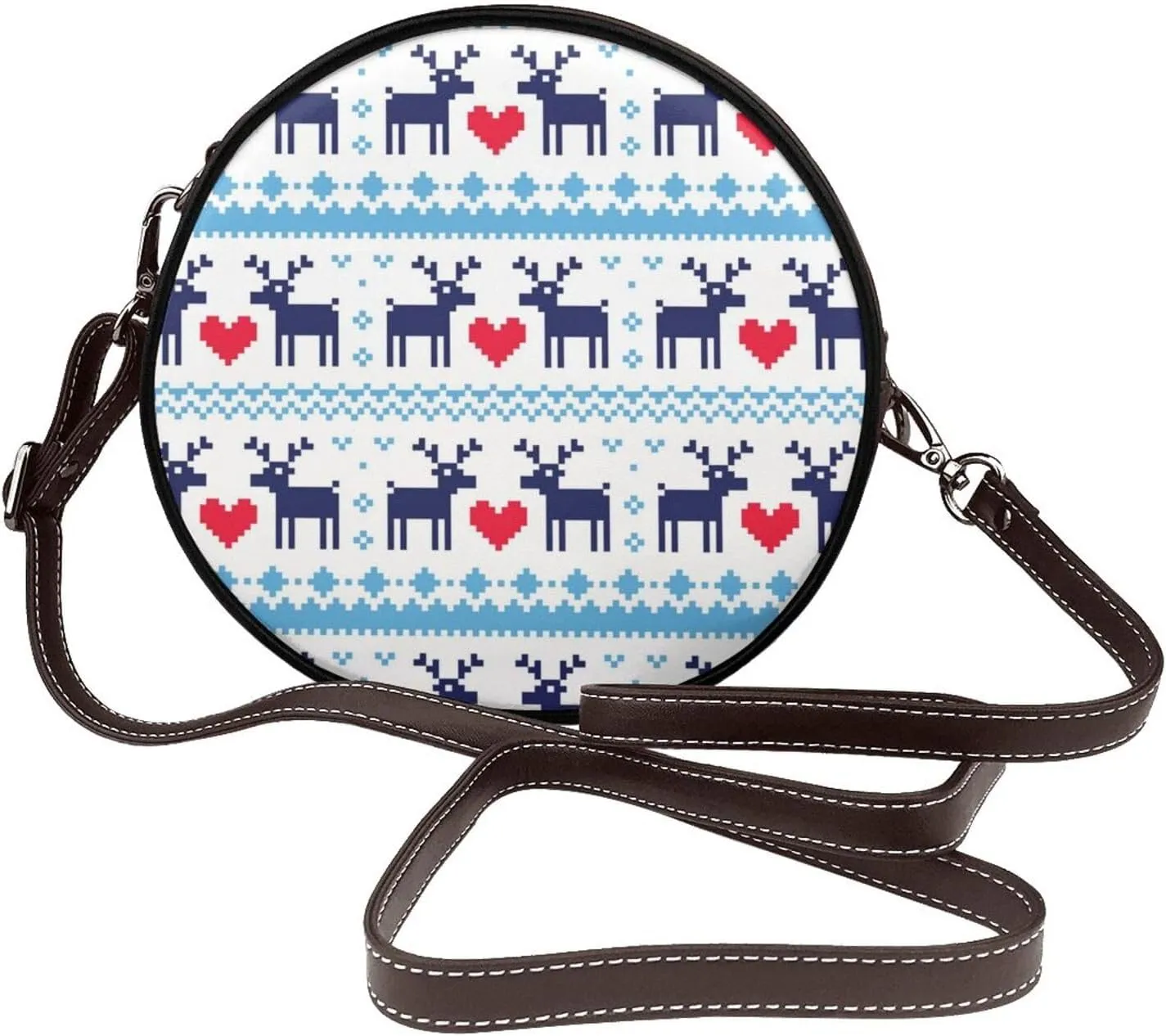 Round Crossbody Bag Small Circle Purse Zip Handbag for Women