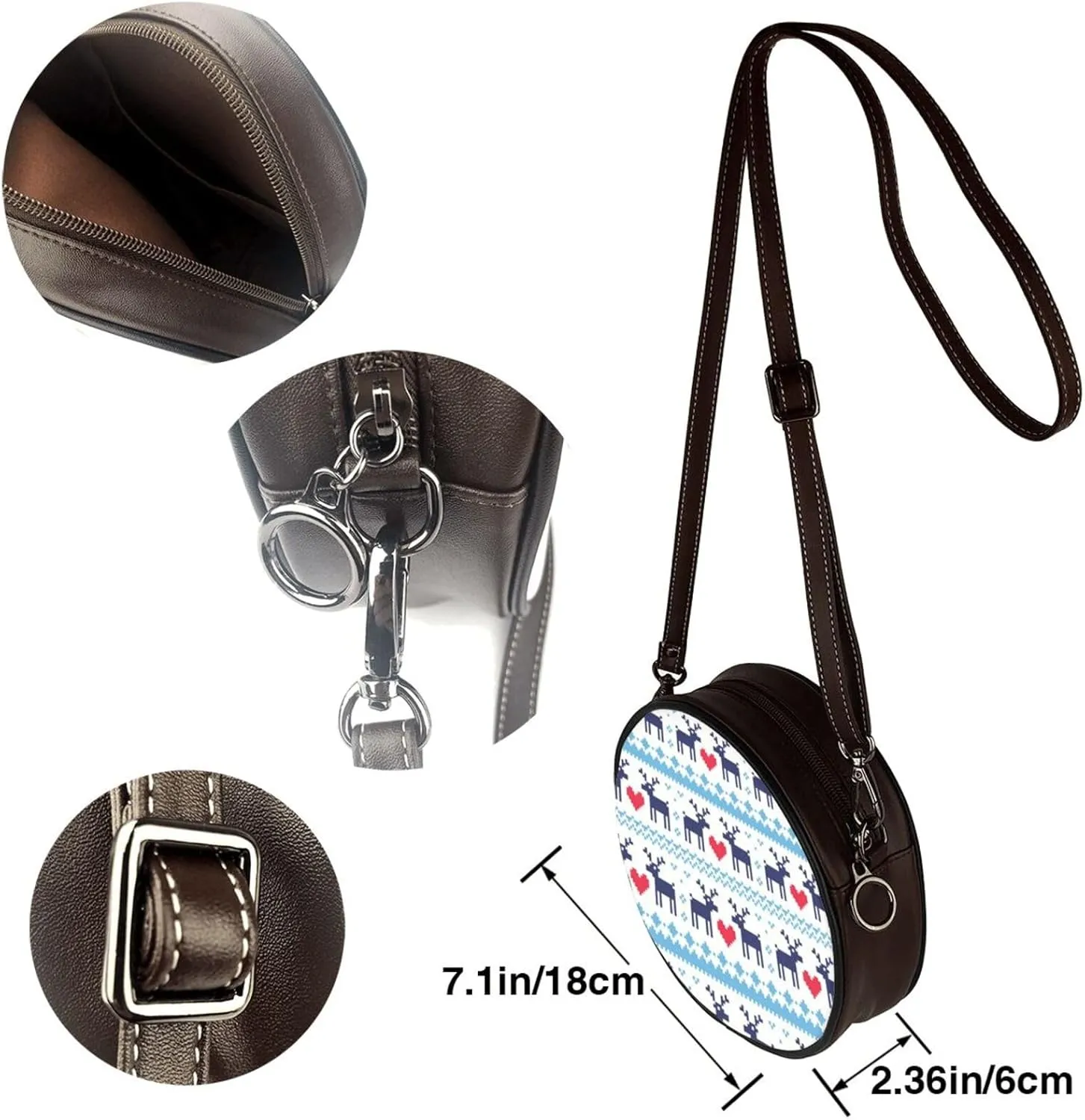 Round Crossbody Bag Small Circle Purse Zip Handbag for Women