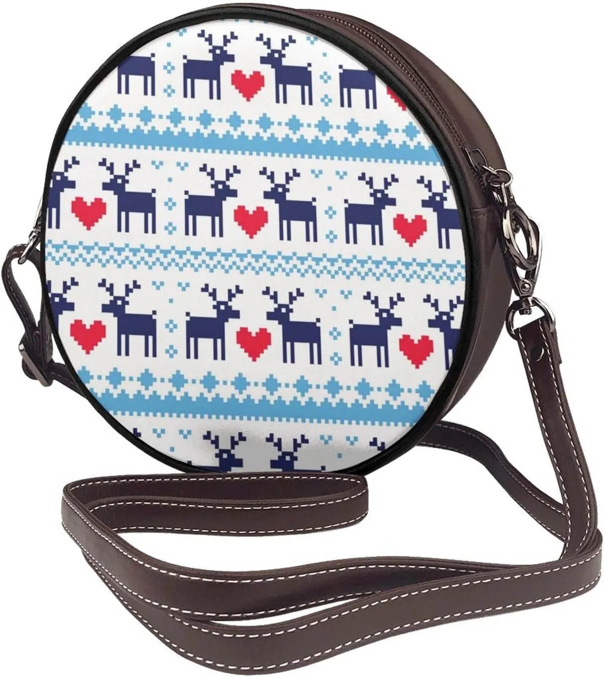 Round Crossbody Bag Small Circle Purse Zip Handbag for Women