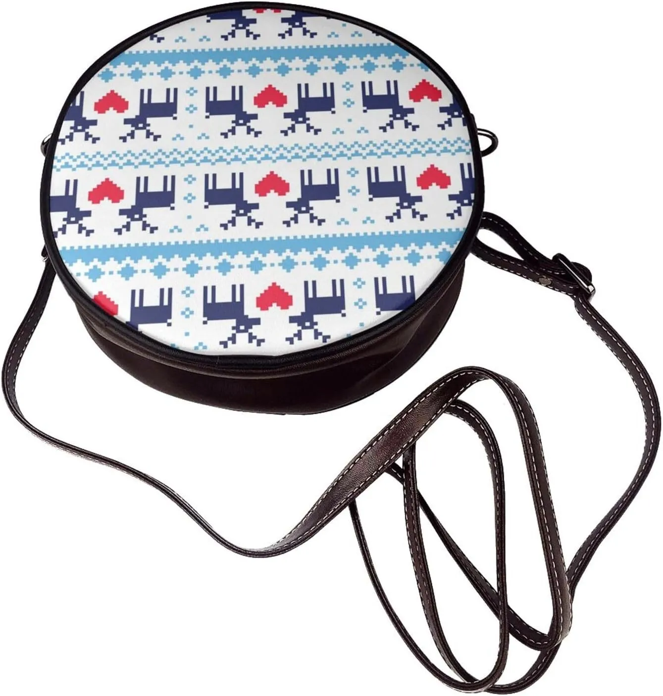 Round Crossbody Bag Small Circle Purse Zip Handbag for Women