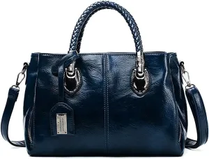 ROUROU Boston Handbag for Women Oil Wax Leather Shoulder Bag Large Capacity Crossbody Bag Top Handle Satckel Purse