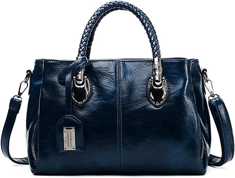 ROUROU Boston Handbag for Women Oil Wax Leather Shoulder Bag Large Capacity Crossbody Bag Top Handle Satckel Purse