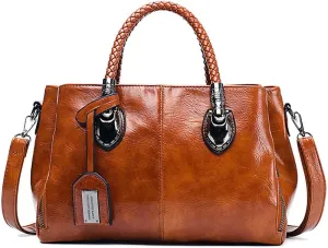 ROUROU Boston Handbag for Women Oil Wax Leather Shoulder Bag Large Capacity Crossbody Bag Top Handle Satckel Purse