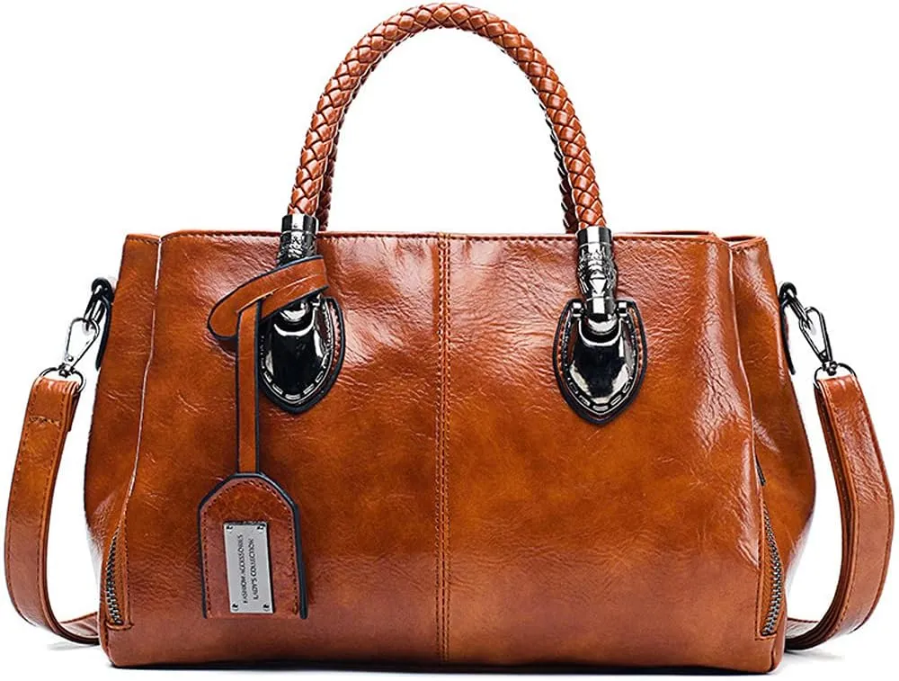 ROUROU Boston Handbag for Women Oil Wax Leather Shoulder Bag Large Capacity Crossbody Bag Top Handle Satckel Purse