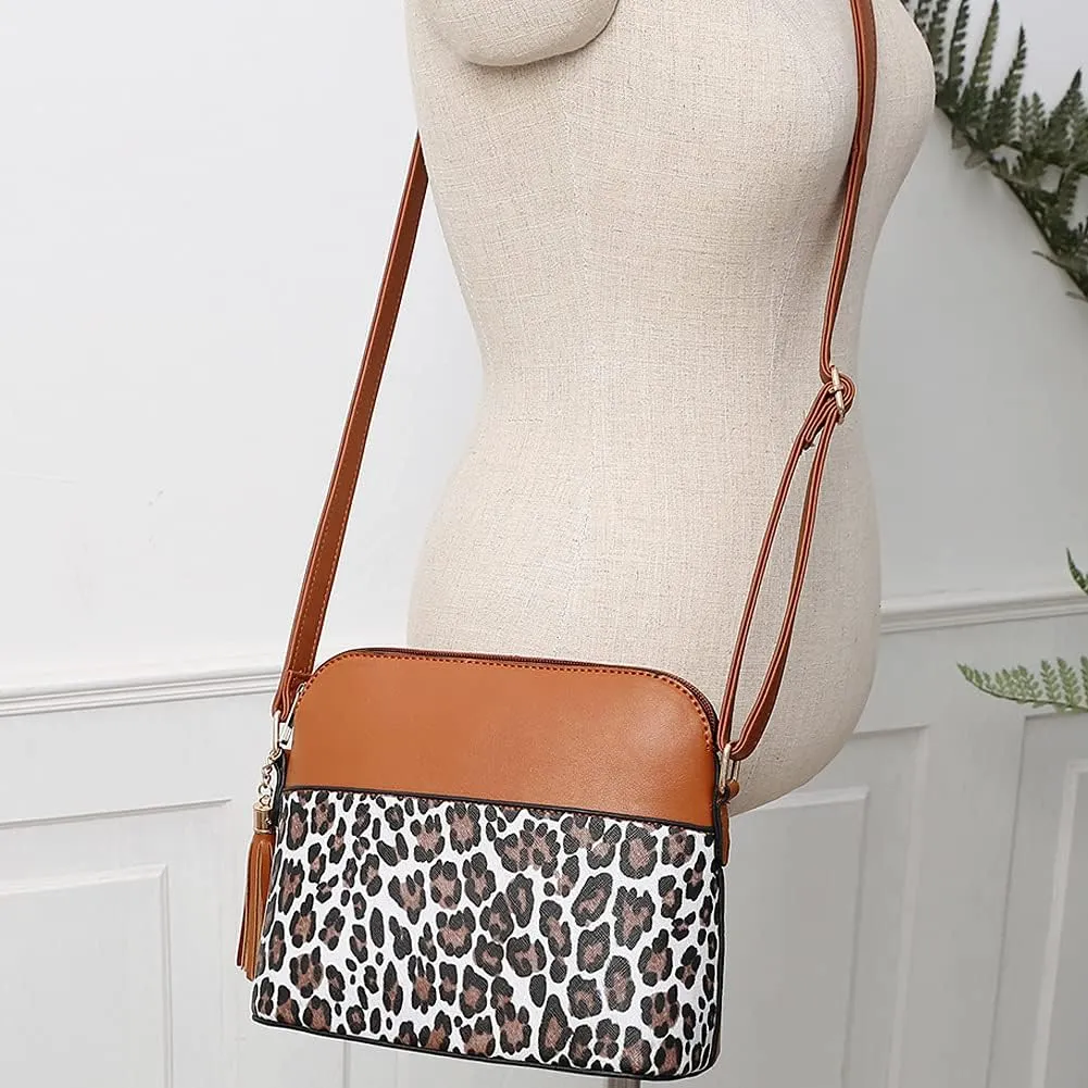 ROUROU Tassel Shoulder Bag for Women Leopard Print Crossbody Bag Large Capacity Satchel Fashion Handbag Purse