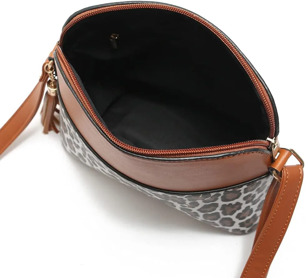 ROUROU Tassel Shoulder Bag for Women Leopard Print Crossbody Bag Large Capacity Satchel Fashion Handbag Purse