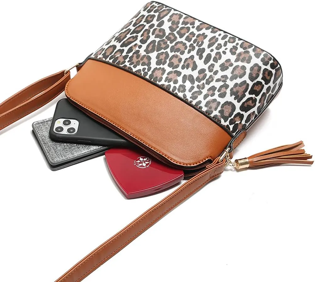 ROUROU Tassel Shoulder Bag for Women Leopard Print Crossbody Bag Large Capacity Satchel Fashion Handbag Purse