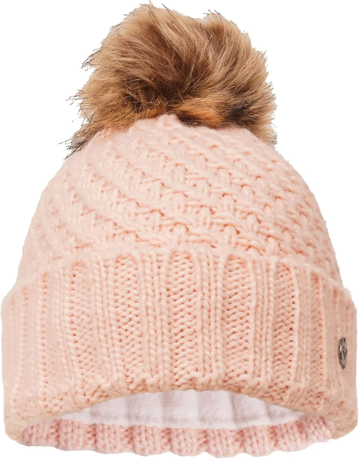 Roxy Women's Blizzard Beanie - Chunky Knit Winter Hat with Faux Fur Pom, Fleece-Lined