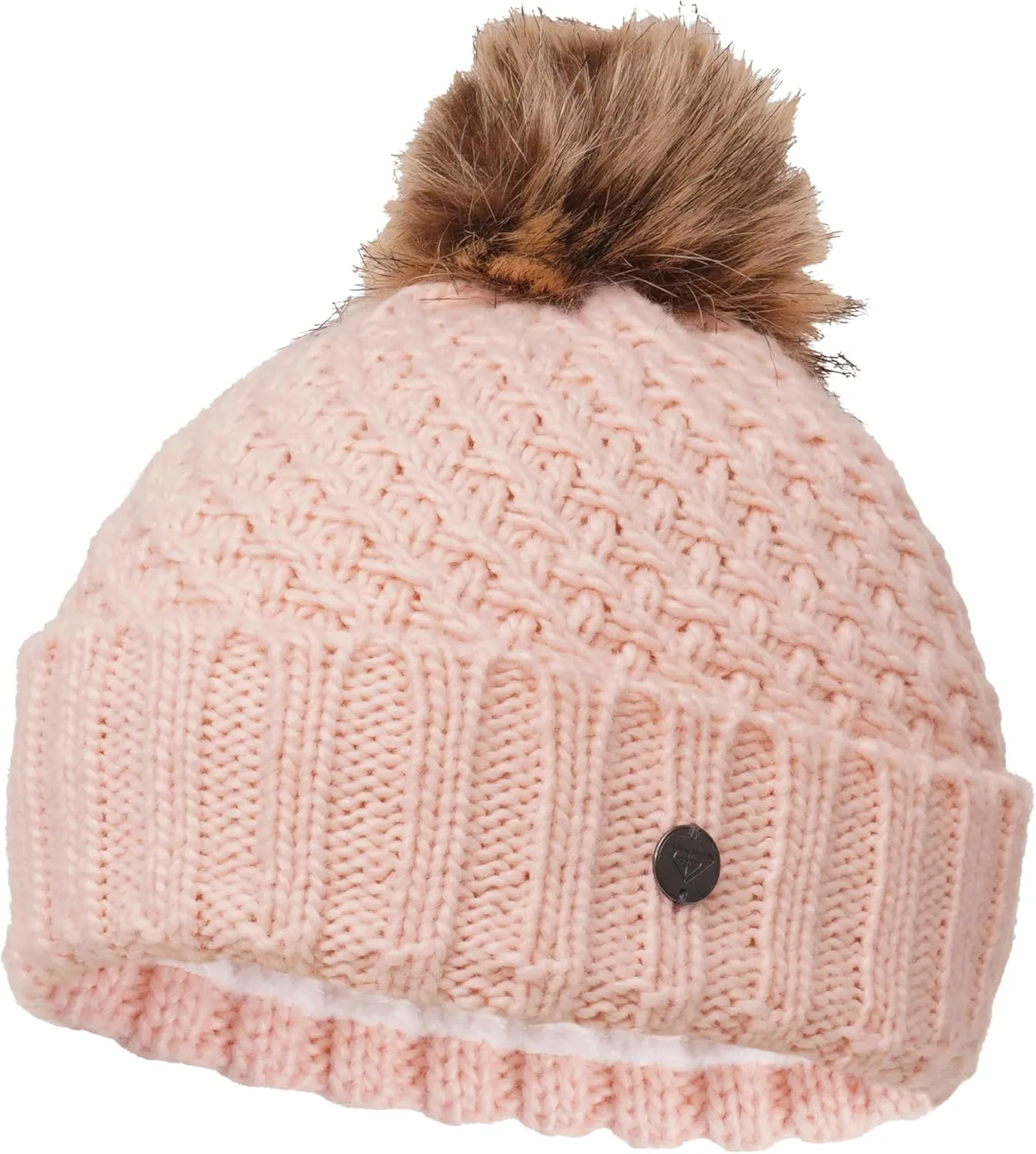Roxy Women's Blizzard Beanie - Chunky Knit Winter Hat with Faux Fur Pom, Fleece-Lined