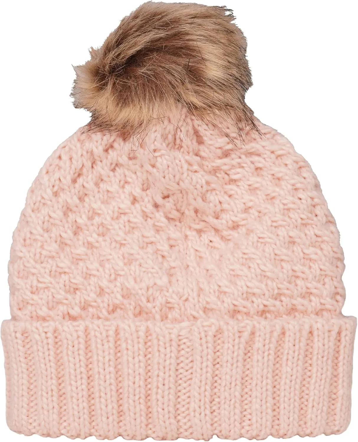 Roxy Women's Blizzard Beanie - Chunky Knit Winter Hat with Faux Fur Pom, Fleece-Lined