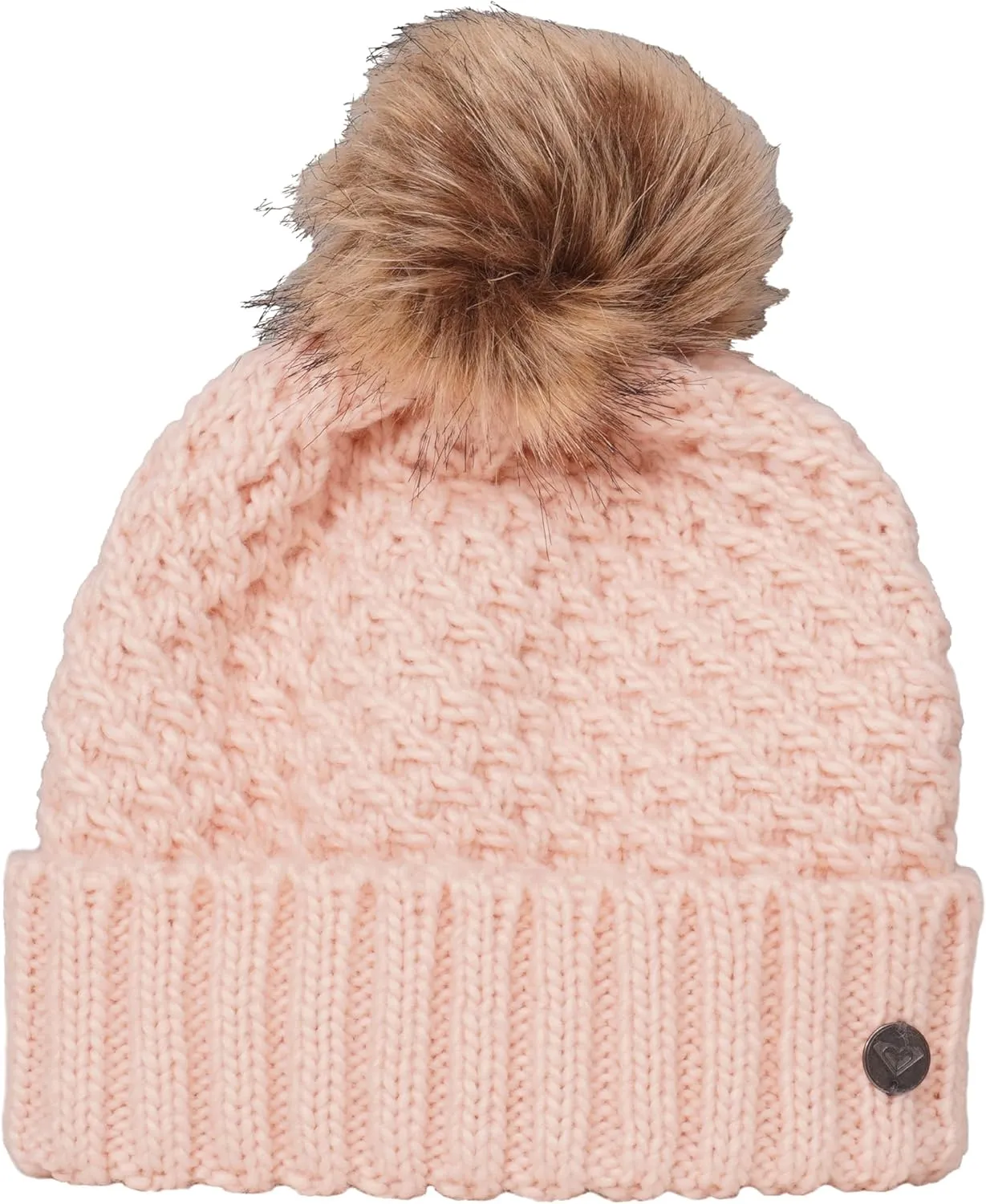 Roxy Women's Blizzard Beanie - Chunky Knit Winter Hat with Faux Fur Pom, Fleece-Lined