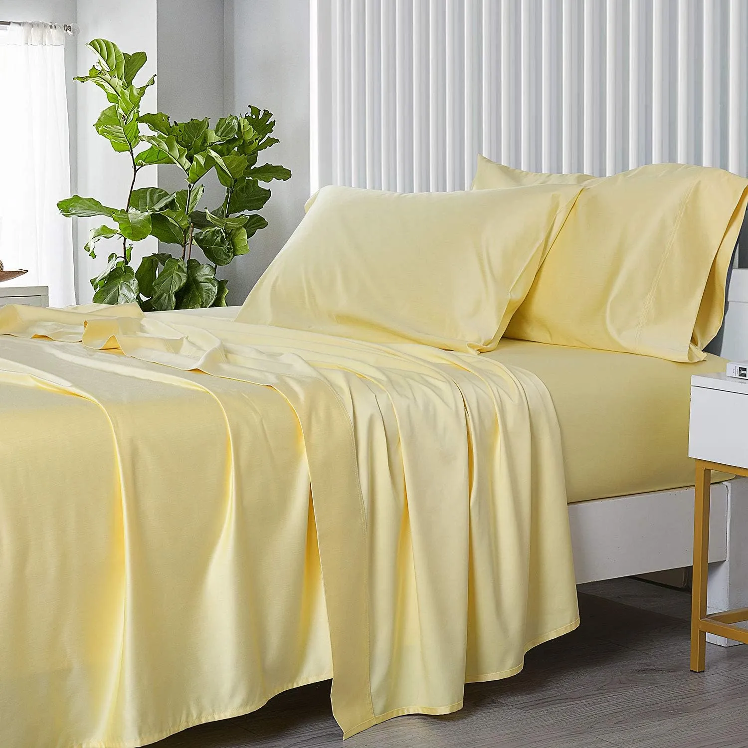 Royal Tradition Rayon from Bamboo-Coolplus Sheets Set (Twin Size|Solid Yellow) 450TC Soft Bed Sheets for Hot Sleepers