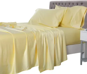 Royal Tradition Rayon from Bamboo-Coolplus Sheets Set (Twin Size|Solid Yellow) 450TC Soft Bed Sheets for Hot Sleepers