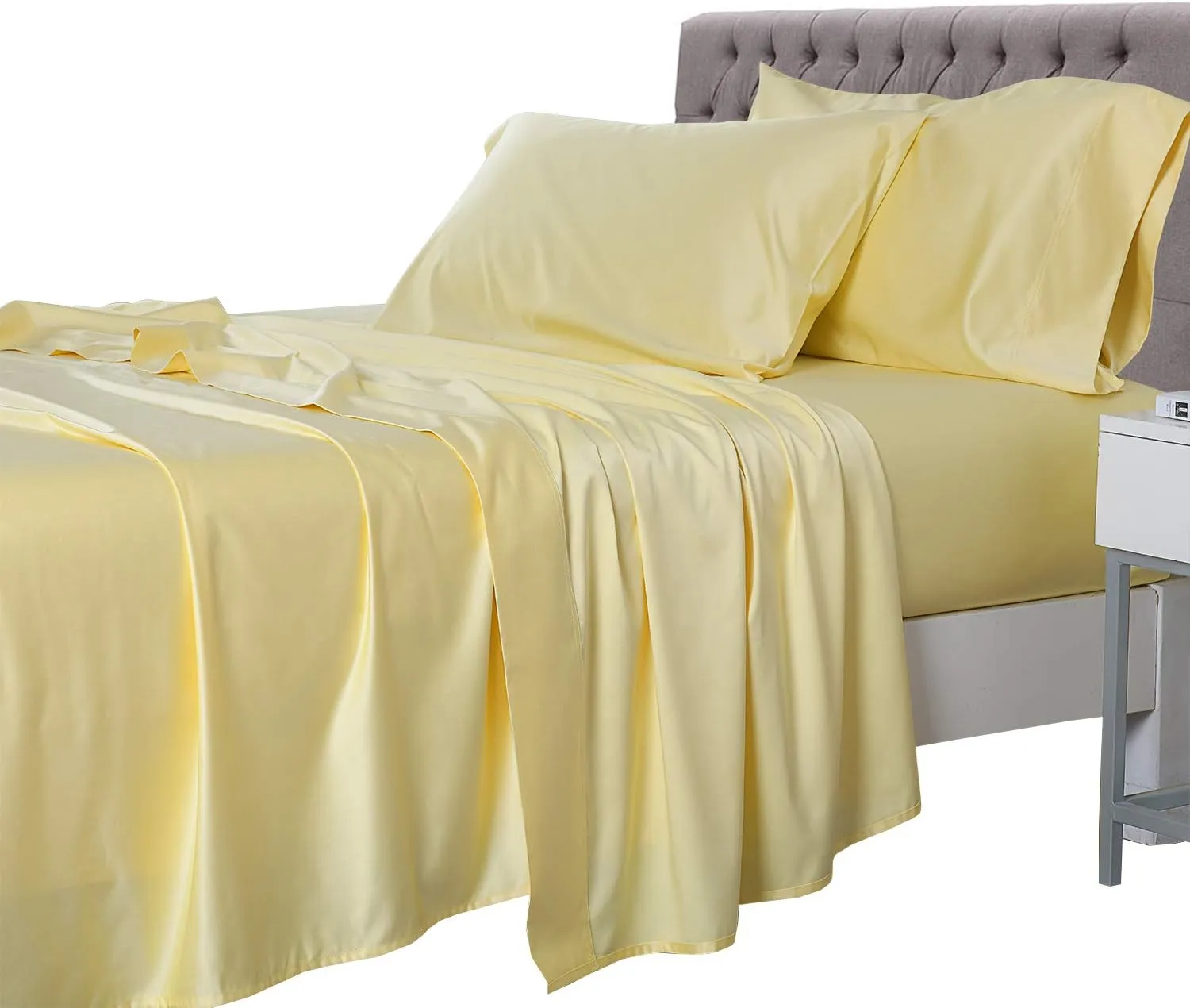 Royal Tradition Rayon from Bamboo-Coolplus Sheets Set (Twin Size|Solid Yellow) 450TC Soft Bed Sheets for Hot Sleepers