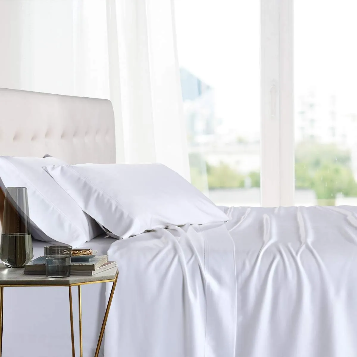 Royal Tradition Viscose from Bamboo Bed Sheets, King, Solid White, Super Soft and Cool 4PC Sheet Set