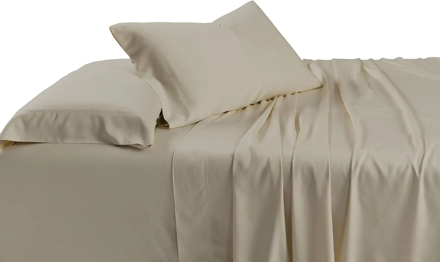 Royal Tradition Viscose from Bamboo-Cotton Blend Sheet Set (Queen Size, Sand-Solid) Durable, Breathable Deep Pocket Bed Sheets
