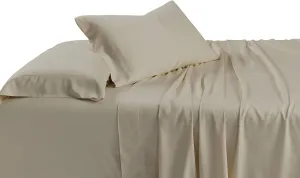 Royal Tradition Viscose from Bamboo-Cotton Blend Sheet Set (Queen Size, Sand-Solid) Durable, Breathable Deep Pocket Bed Sheets