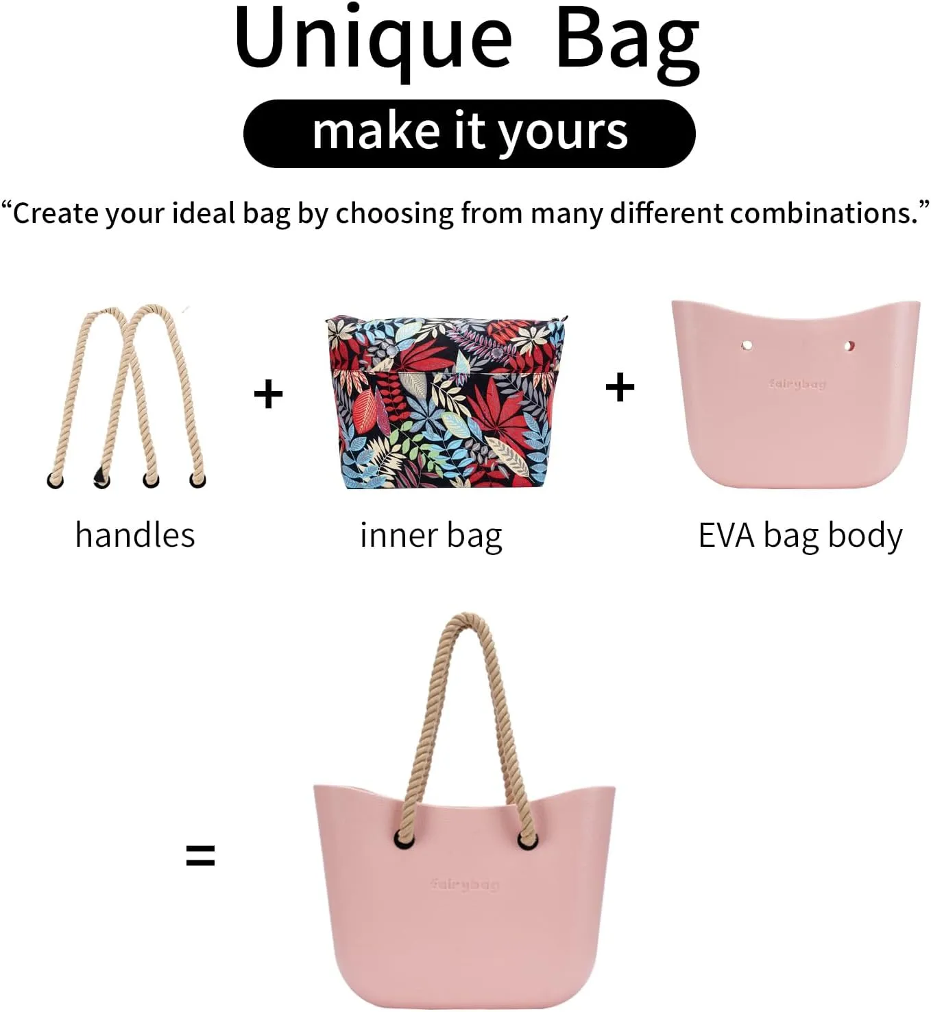 Rubber Tote Handbag with Rope Handles and Faux Leather Strap Lightweight Waterproof Shoulder Bag with EVA Foam Rubber