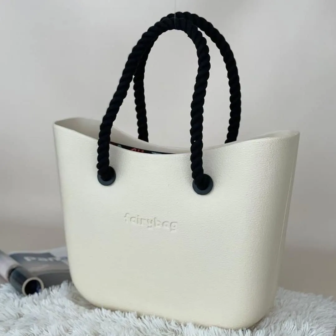 Rubber Tote Handbag with Rope Handles and Faux Leather Strap Lightweight Waterproof Shoulder Bag with EVA Foam Rubber