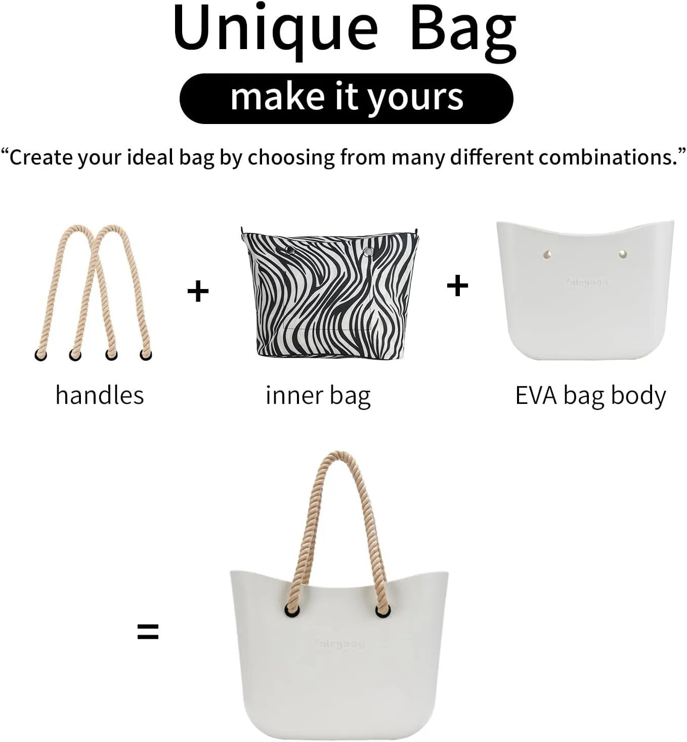 Rubber Tote Handbag with Rope Handles and Faux Leather Strap Lightweight Waterproof Shoulder Bag with EVA Foam Rubber