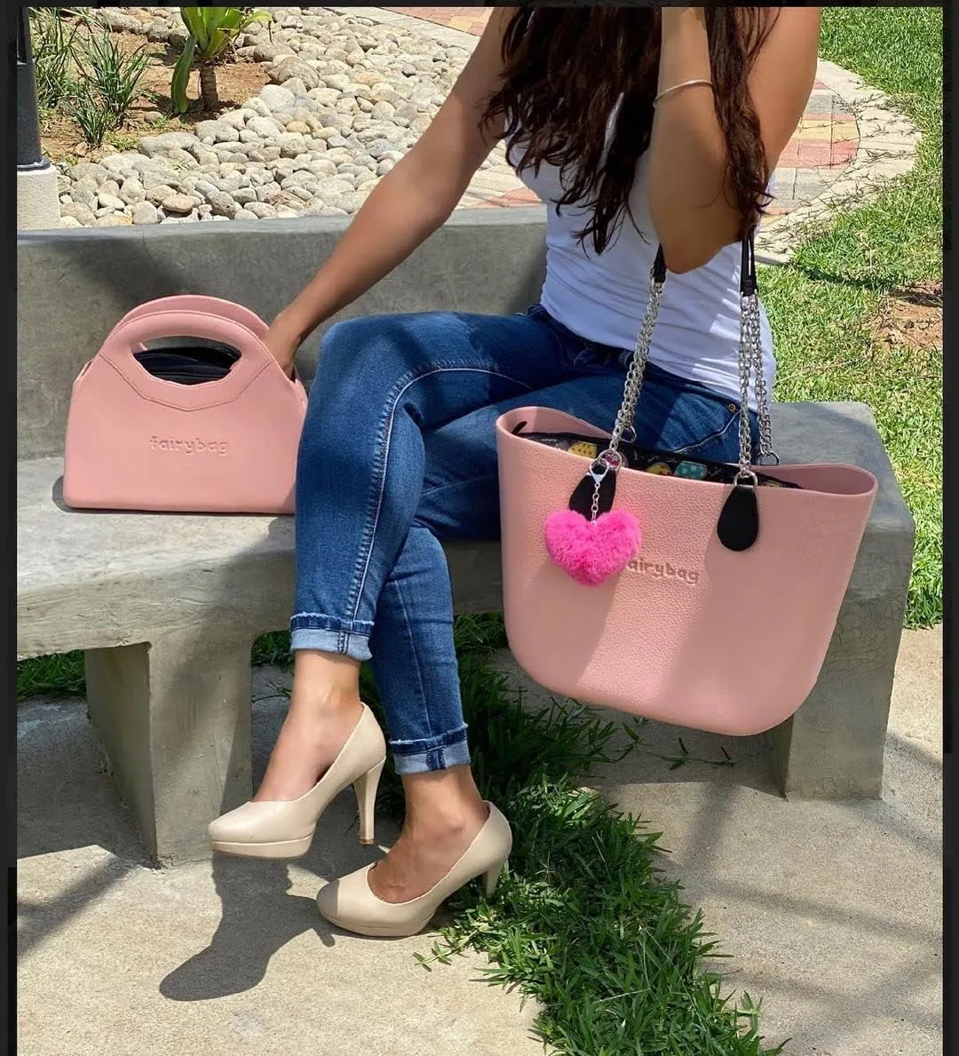 Rubber Tote Handbag with Rope Handles and Faux Leather Strap Lightweight Waterproof Shoulder Bag with EVA Foam Rubber