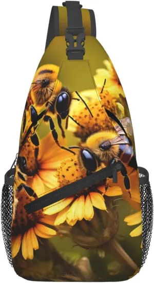 Rural Honey Bees flowers print Crossbody bag, outdoor bag, casual bag, fashionable travel accessories fit everyone