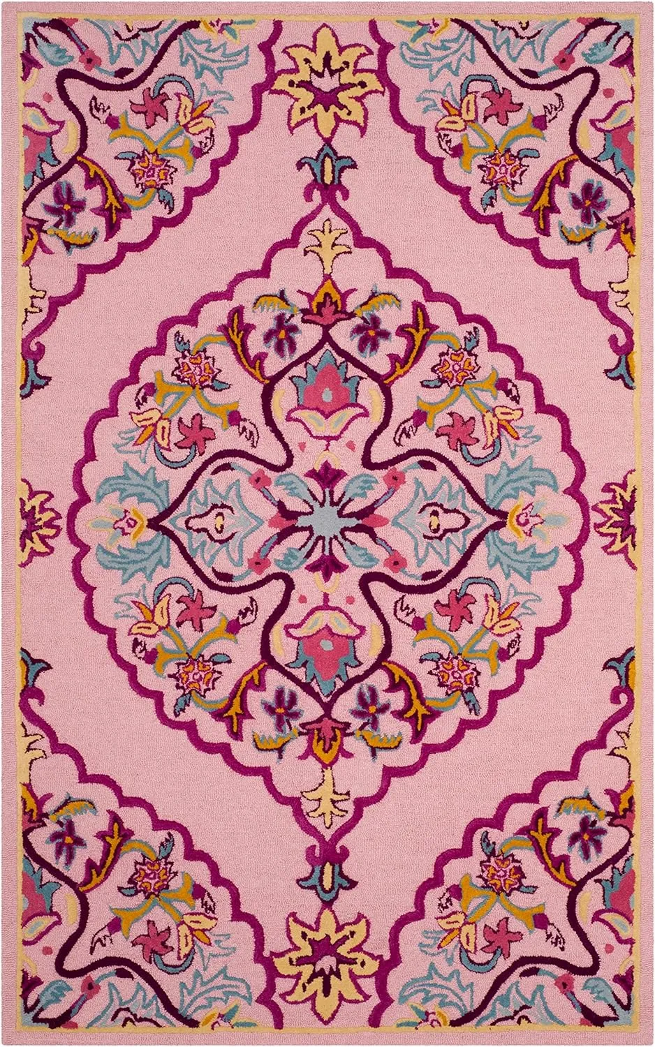 SAFAVIEH Bellagio Collection 5' x 8' Pink/Multi BLG605A Handmade Medallion Premium Wool Area Rug