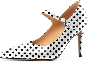SAMMITOP Women's Pointed Toe Mary Jane Pumps 85mm Heel Party Dress Shoes