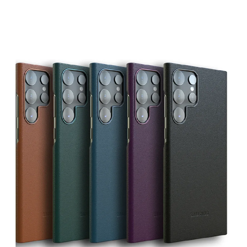 Samsung Galaxy S23 Ultra Leather Case, Super Slim Vegan Leather Case with Logo - Black