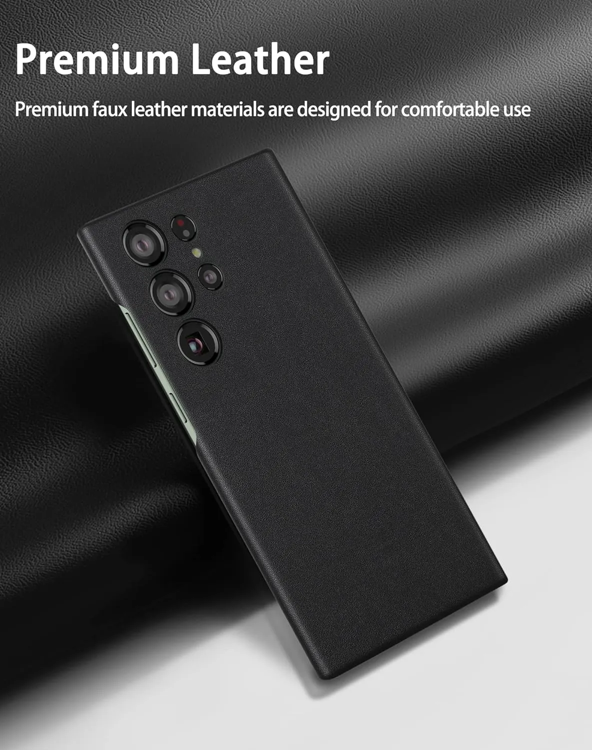 Samsung Galaxy S23 Ultra Leather Case, Super Slim Vegan Leather Case with Logo - Black